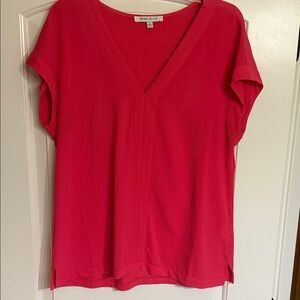 Rose & Olive Bright Coral Pink V-Neck Blouse